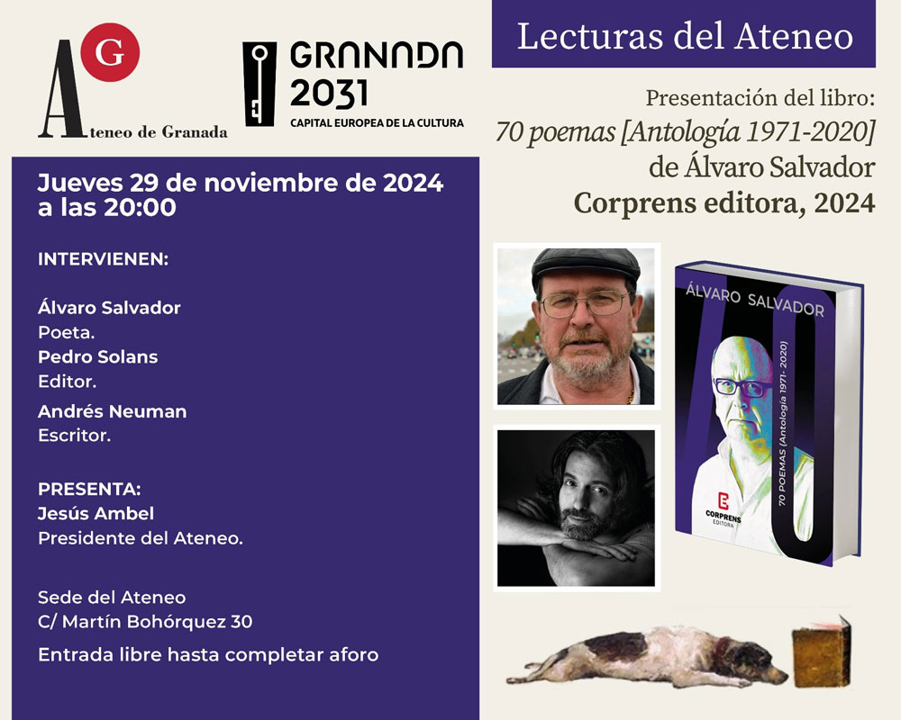 Presentarán en Granada el libro “70 poemas”, de Álvaro Salvador